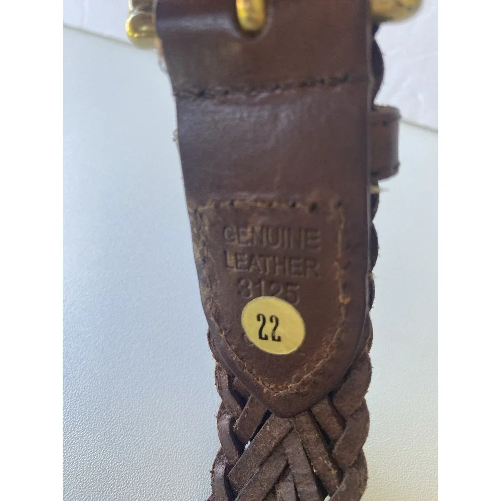 Lot of 2 Kids Genuine Leather Belts Size 22 Woven Braided Brown & Black